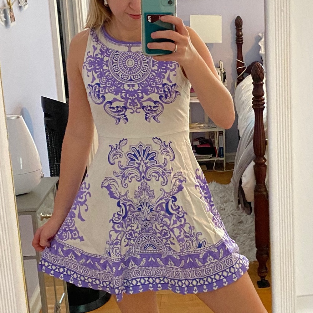 Purple patterned A line Dress